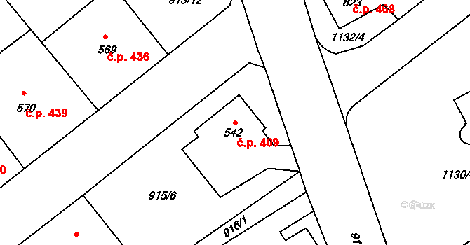 Rožmitál pod Třemšínem 409 na parcele st. 542 v KÚ Rožmitál pod Třemšínem, Katastrální mapa