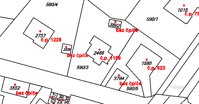 Vrchlabí 1159 na parcele st. 2468 v KÚ Vrchlabí, Katastrální mapa