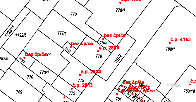 Chomutov 2880 na parcele st. 776 v KÚ Chomutov II, Katastrální mapa