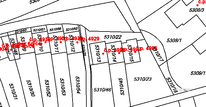 Chomutov 4928 na parcele st. 5310/13 v KÚ Chomutov I, Katastrální mapa