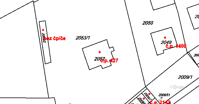 Jirkov 427 na parcele st. 2052 v KÚ Jirkov, Katastrální mapa