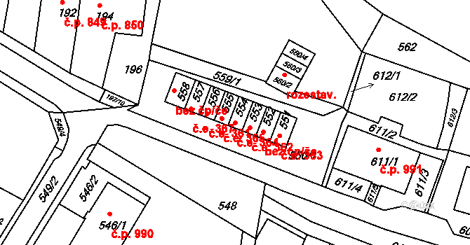 Jirkov 364 na parcele st. 554 v KÚ Jirkov, Katastrální mapa