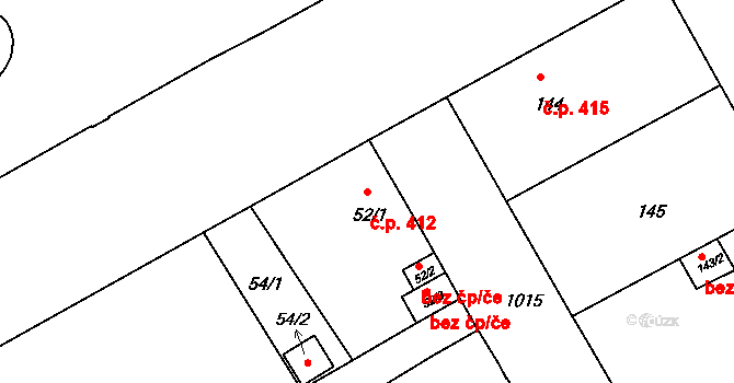 Liberec VII-Horní Růžodol 412, Liberec na parcele st. 52/1 v KÚ Horní Růžodol, Katastrální mapa