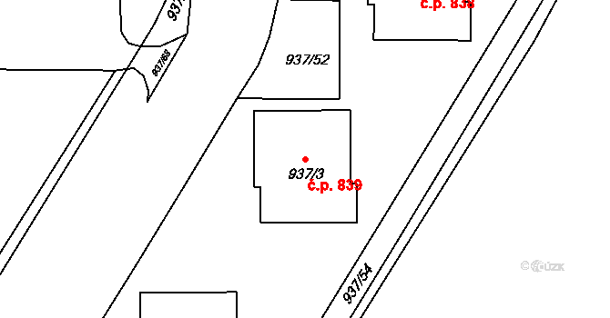 Teplické Předměstí 839, Bílina na parcele st. 937/3 v KÚ Bílina, Katastrální mapa