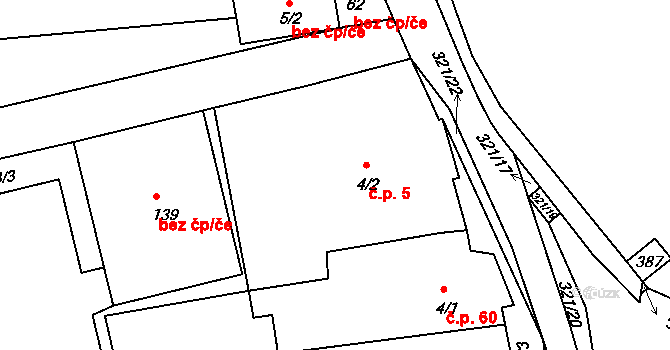 Chotouchov 5, Kořenice na parcele st. 4/2 v KÚ Chotouchov, Katastrální mapa