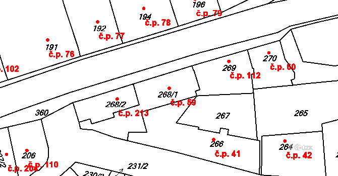 Chotutice 59 na parcele st. 268/1 v KÚ Chotutice, Katastrální mapa