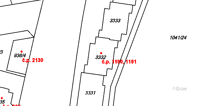 Bolevec 1190,1191, Plzeň na parcele st. 3332 v KÚ Bolevec, Katastrální mapa