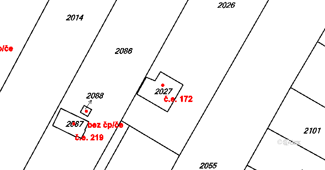 Křimice 172, Plzeň na parcele st. 2027 v KÚ Křimice, Katastrální mapa