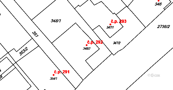 Dolní Suchá 292, Havířov na parcele st. 348/2 v KÚ Dolní Suchá, Katastrální mapa