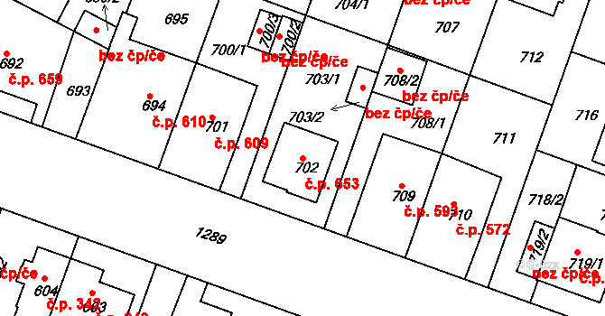 Lobzy 653, Plzeň na parcele st. 702 v KÚ Božkov, Katastrální mapa