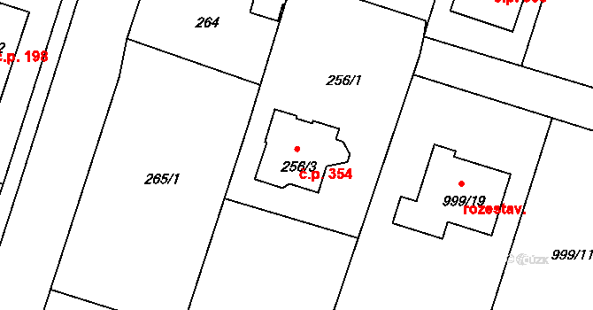 Oldřišov 354 na parcele st. 256/3 v KÚ Oldřišov, Katastrální mapa