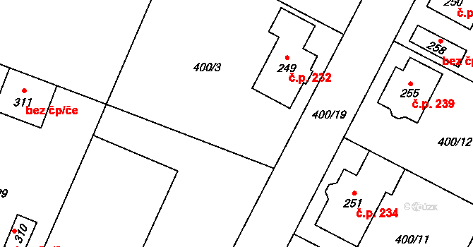 Ratenice 232 na parcele st. 249 v KÚ Ratenice, Katastrální mapa