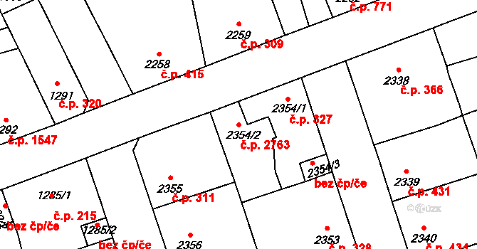 Kročehlavy 2763, Kladno na parcele st. 2354/2 v KÚ Kročehlavy, Katastrální mapa