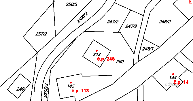 Lukavice 245 na parcele st. 313 v KÚ Lukavice u Rychnova nad Kněžnou, Katastrální mapa