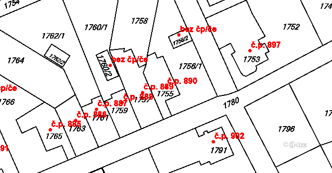 Šluknov 890 na parcele st. 1755 v KÚ Šluknov, Katastrální mapa
