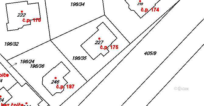Choťánky 175 na parcele st. 227 v KÚ Choťánky, Katastrální mapa