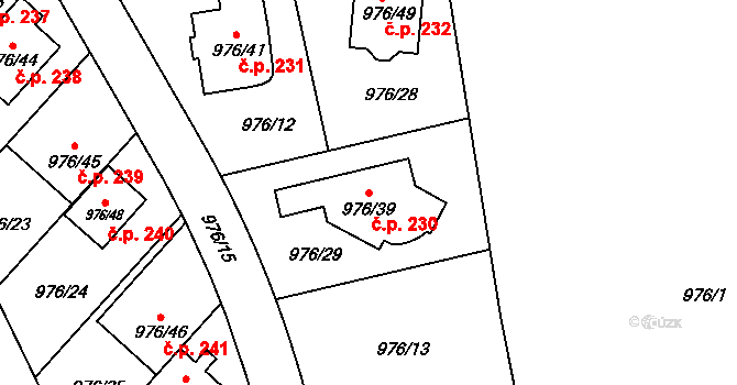 Řícmanice 230 na parcele st. 976/39 v KÚ Řícmanice, Katastrální mapa