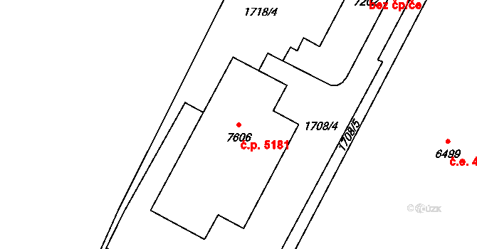 Zlín 5181 na parcele st. 7606 v KÚ Zlín, Katastrální mapa