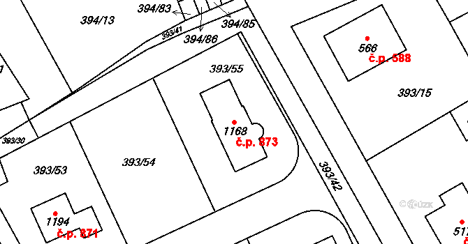 Horoměřice 873 na parcele st. 1168 v KÚ Horoměřice, Katastrální mapa