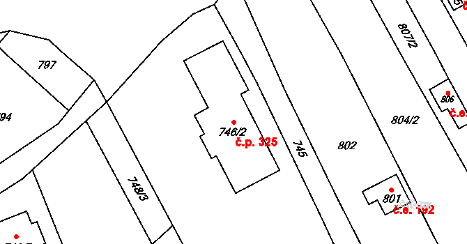 Droždín 325, Olomouc na parcele st. 746/2 v KÚ Droždín, Katastrální mapa