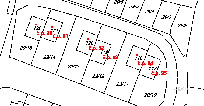 Rudolec 93, Březová na parcele st. 119 v KÚ Rudolec u Březové, Katastrální mapa