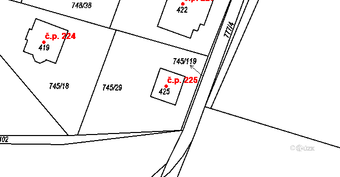 Šmolovy 225, Havlíčkův Brod na parcele st. 425 v KÚ Šmolovy u Havlíčkova Brodu, Katastrální mapa