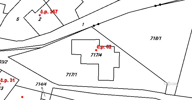 Lazec 62, Příbram na parcele st. 717/4 v KÚ Lazec, Katastrální mapa