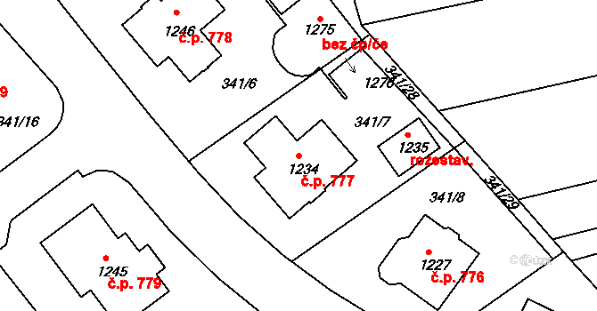 Žirovnice 777 na parcele st. 1234 v KÚ Žirovnice, Katastrální mapa