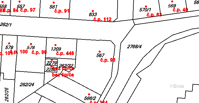 Plzeňské Předměstí 93, Rokycany na parcele st. 567 v KÚ Rokycany, Katastrální mapa