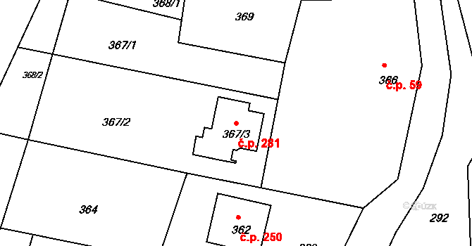 Lípa 281 na parcele st. 367/3 v KÚ Lípa nad Dřevnicí, Katastrální mapa