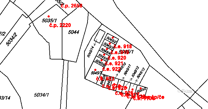 Znojmo 921 na parcele st. 5045/5 v KÚ Znojmo-město, Katastrální mapa