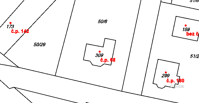 Hospozín 68 na parcele st. 309 v KÚ Hospozín, Katastrální mapa