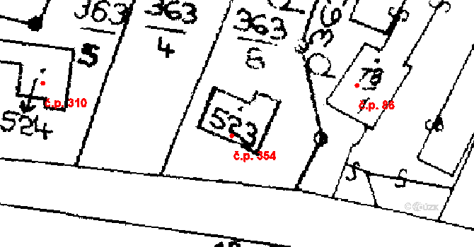 Horní Ředice 354 na parcele st. 523 v KÚ Horní Ředice, Katastrální mapa