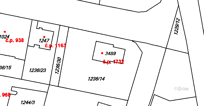 Choceň 1732 na parcele st. 3489 v KÚ Choceň, Katastrální mapa