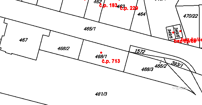 Komárov 713, Brno na parcele st. 468/1 v KÚ Komárov, Katastrální mapa