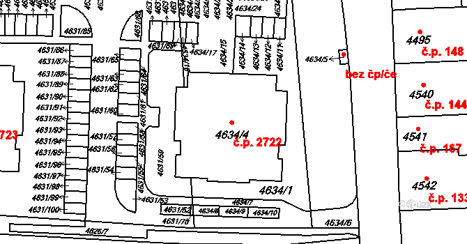 Východní Předměstí 2722, Plzeň na parcele st. 4634/4 v KÚ Plzeň, Katastrální mapa