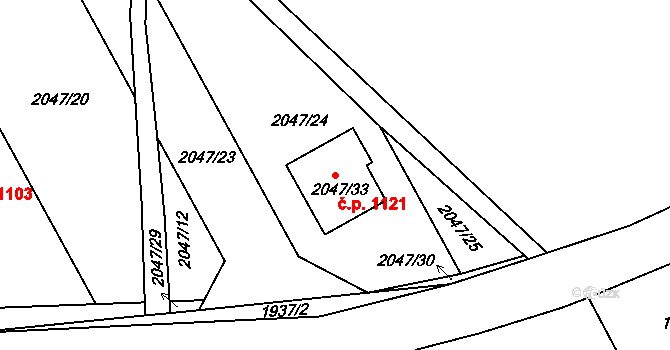 Letovice 1121 na parcele st. 2047/33 v KÚ Letovice, Katastrální mapa