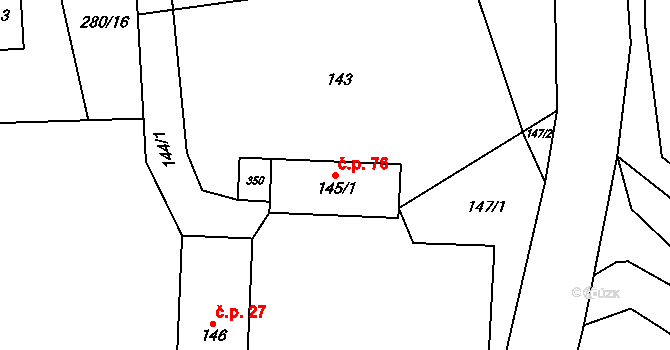 Milhostov 76 na parcele st. 145/1 v KÚ Milhostov, Katastrální mapa