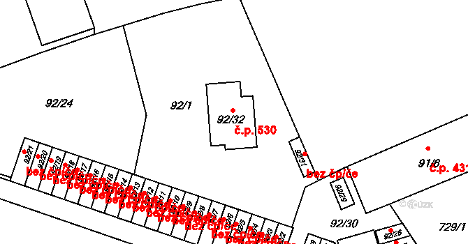 Dolní Měcholupy 530, Praha na parcele st. 92/32 v KÚ Dolní Měcholupy, Katastrální mapa