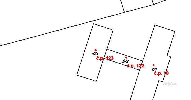 Kružberk 123 na parcele st. 8/3 v KÚ Kružberk, Katastrální mapa
