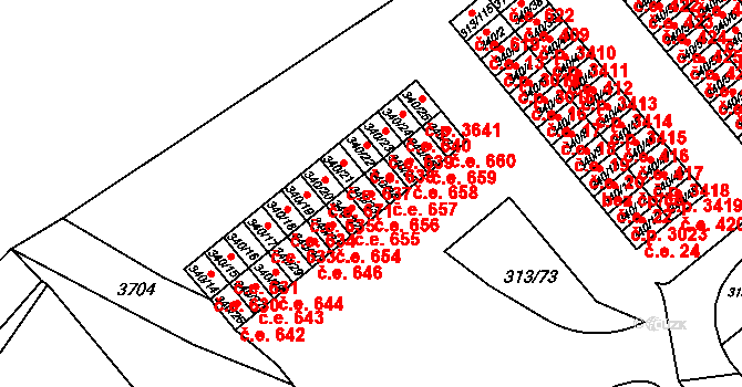 Vyškov-Předměstí 656, Vyškov na parcele st. 340/33 v KÚ Vyškov, Katastrální mapa