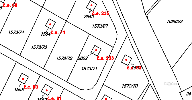 Třebechovice pod Orebem 233 na parcele st. 2622 v KÚ Třebechovice pod Orebem, Katastrální mapa