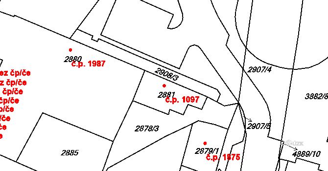 Bruntál 1097 na parcele st. 2881 v KÚ Bruntál-město, Katastrální mapa