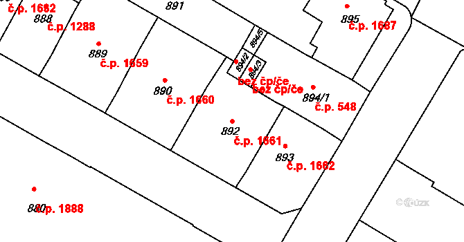 Předměstí 1661, Litoměřice na parcele st. 892 v KÚ Litoměřice, Katastrální mapa