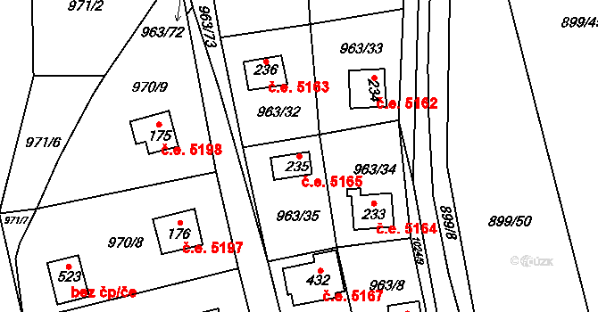 Kozojedy 5165 na parcele st. 235 v KÚ Kozojedy u Kostelce nad Černými Lesy, Katastrální mapa