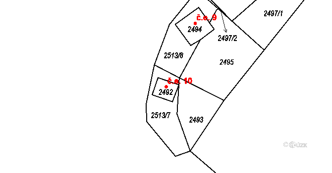 Želechovice nad Dřevnicí 10 na parcele st. 2492 v KÚ Želechovice nad Dřevnicí, Katastrální mapa