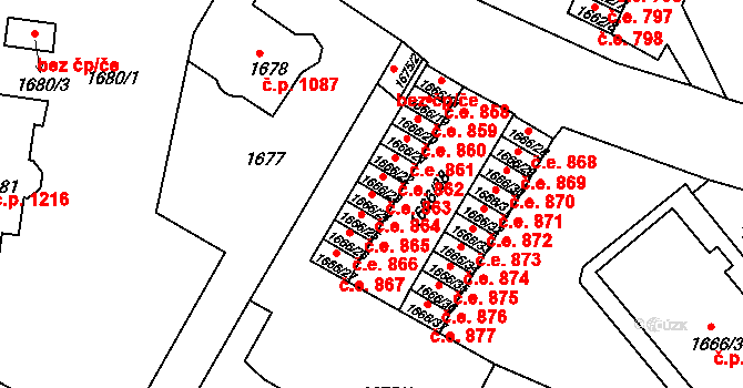 Děčín VI-Letná 864, Děčín na parcele st. 1666/24 v KÚ Podmokly, Katastrální mapa