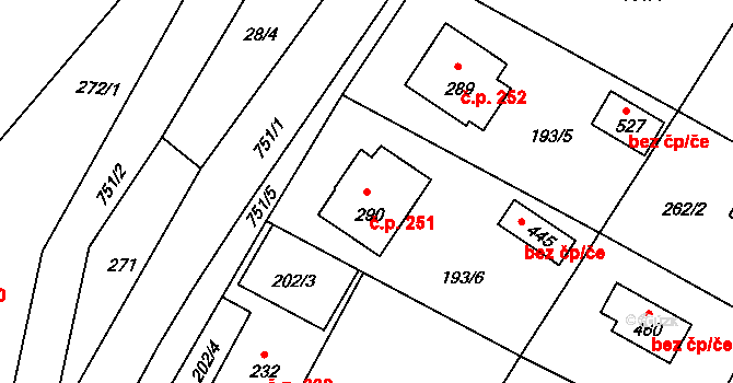 Sedlec 251, Sedlec-Prčice na parcele st. 290 v KÚ Sedlec u Votic, Katastrální mapa
