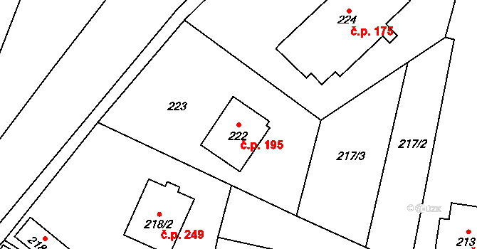Proskovice 195, Ostrava na parcele st. 222 v KÚ Proskovice, Katastrální mapa