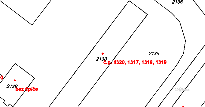 Poruba 1317,1318,1319,1320, Ostrava na parcele st. 2130 v KÚ Poruba-sever, Katastrální mapa
